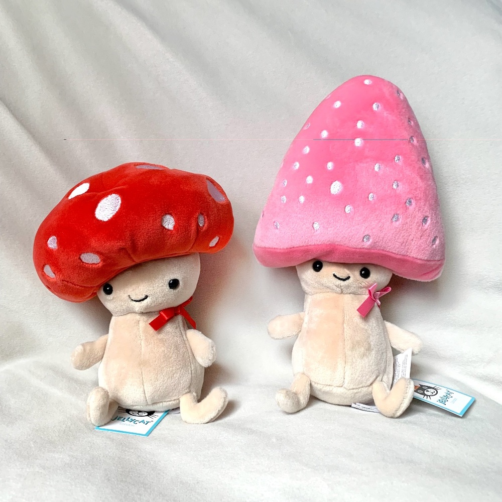 Jellycat Fun-Guy Pattie and Fun-Guy Robbie Mushrooms - Set of 2 plushes - NWT